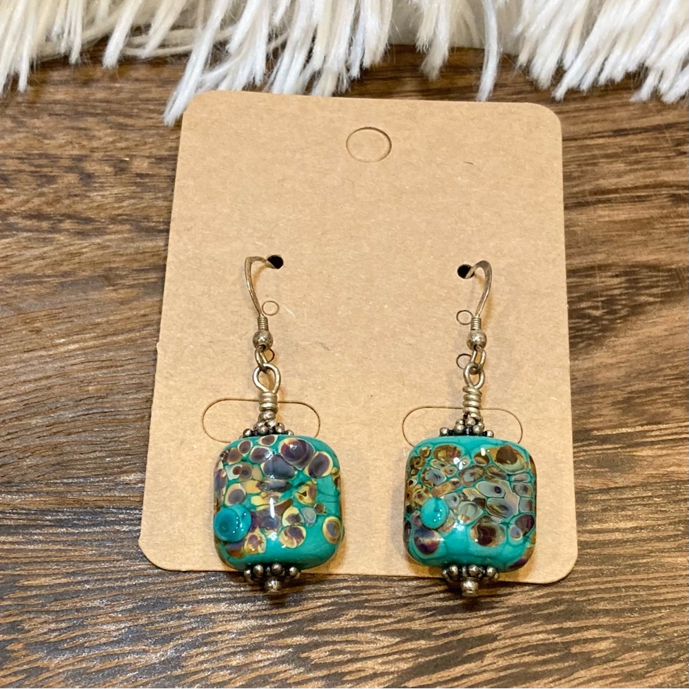 Beautiful Blown Glass Turquoise Colored Dangle Earrings